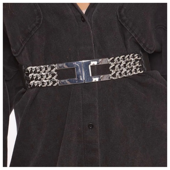 Chic Buckle Chain Trim Elastic Stretch Belt - Picture 3 of 3